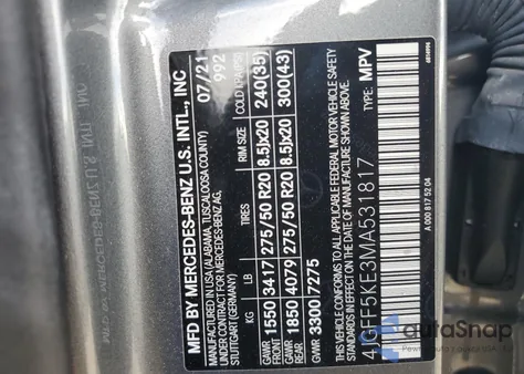 2021 Mercedes-Benz Gls 450 4Matic z USA, uszkodzony, nr VIN 4JGFF5KE3MA531817